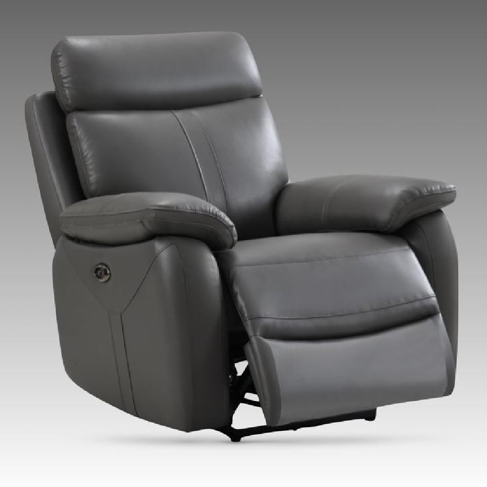 Caguas Leather Recliner 1 Seater Sofa In Dark Grey