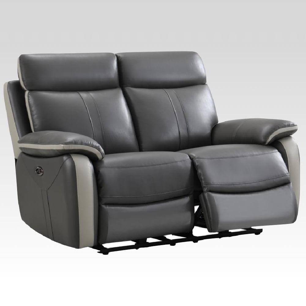 Caguas Leather Recliner 2 Seater Sofa In Dual Tone Dark Grey