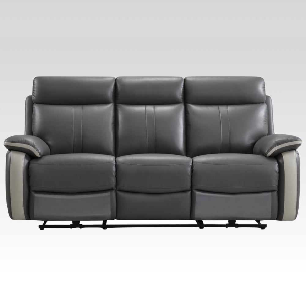 Caguas Leather Recliner 3 Seater Sofa In Dual Tone Dark Grey