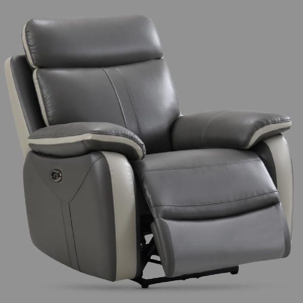 Caguas Leather Recliner 1 Seater Sofa In Dual Tone Dark Grey | Bed Sava