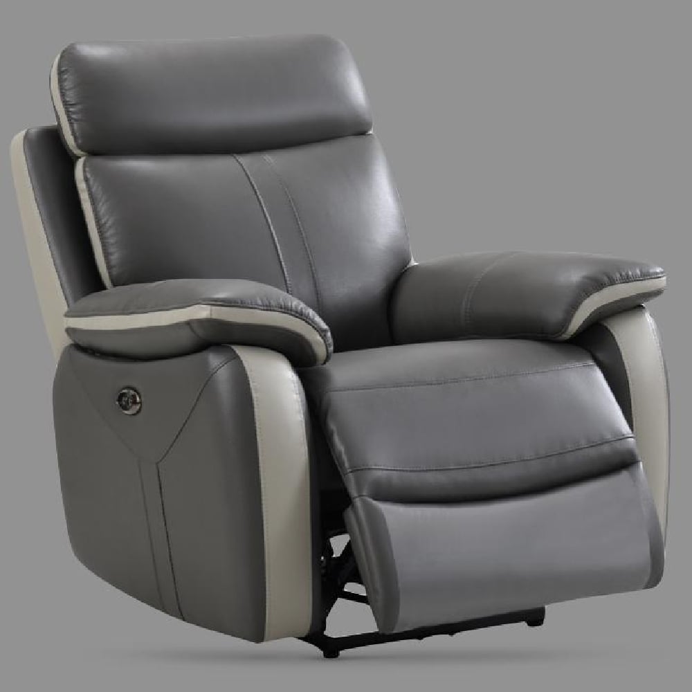 Caguas Leather Recliner 1 Seater Sofa In Dual Tone Dark Grey