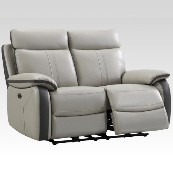 Caguas Leather Recliner 2 Seater Sofa In Dual Tone Light Grey | Bed Sava