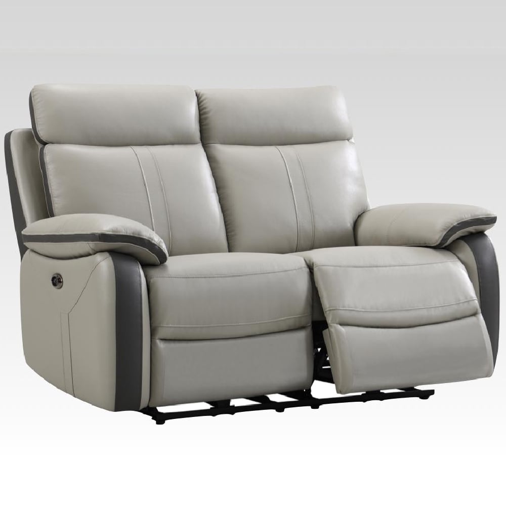 Caguas Leather Recliner 2 Seater Sofa In Dual Tone Light Grey