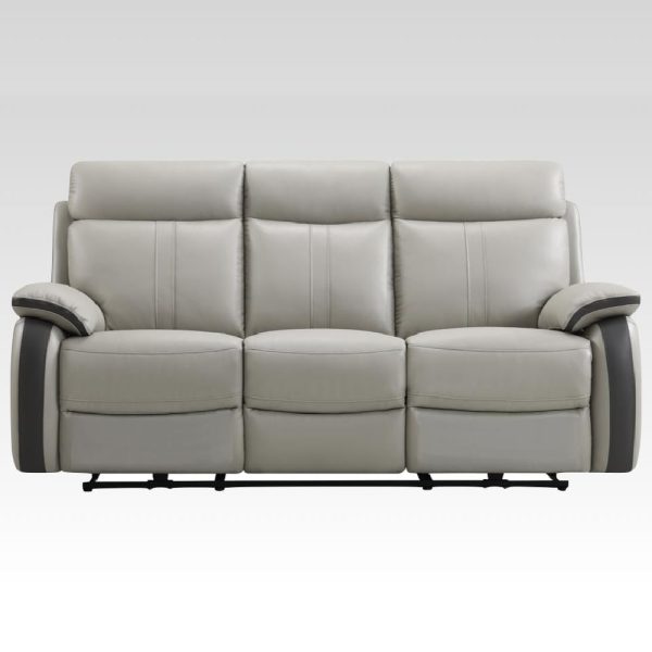 Caguas Leather Recliner 3 Seater Sofa In Dual Tone Light Grey | Bed Sava