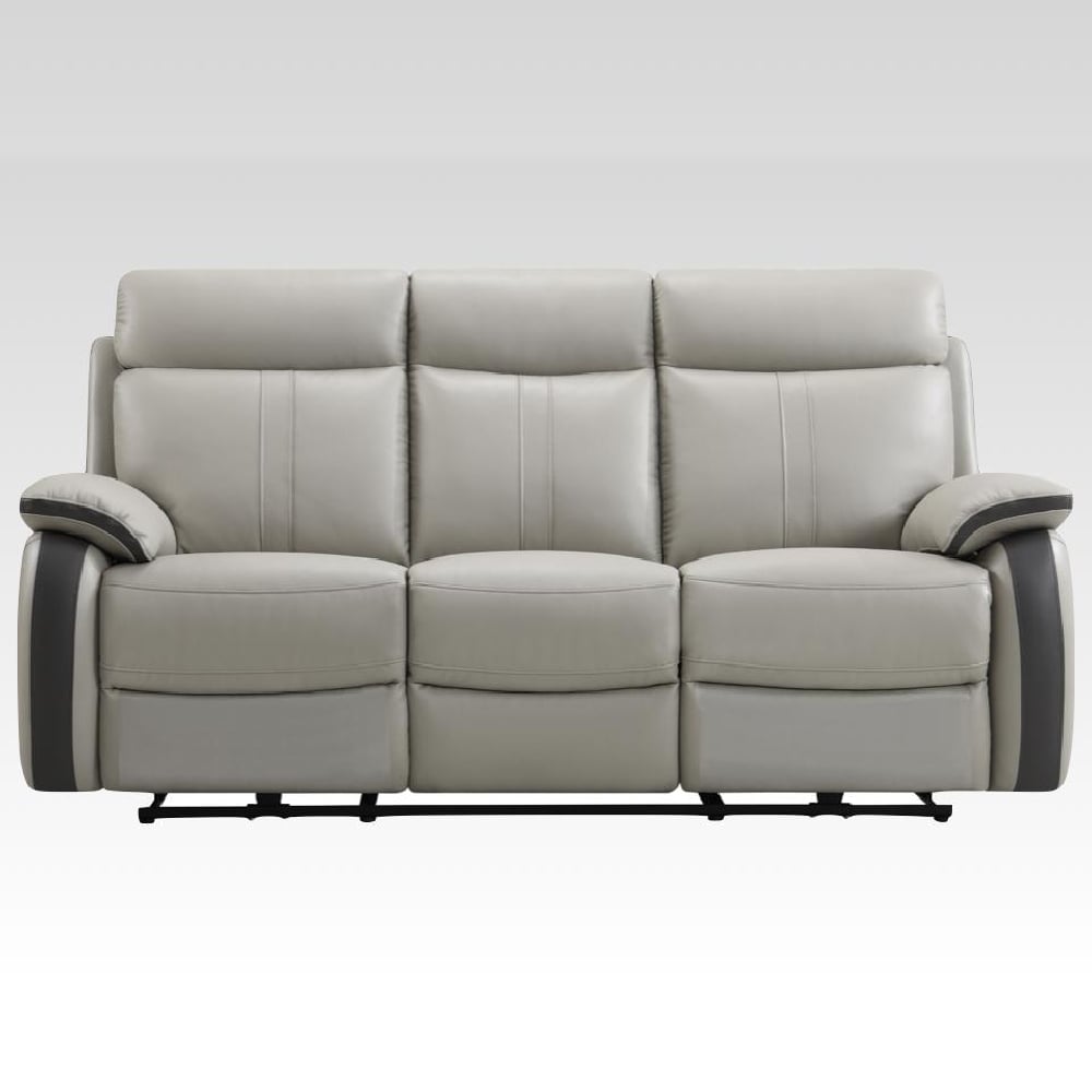 Caguas Leather Recliner 3 Seater Sofa In Dual Tone Light Grey