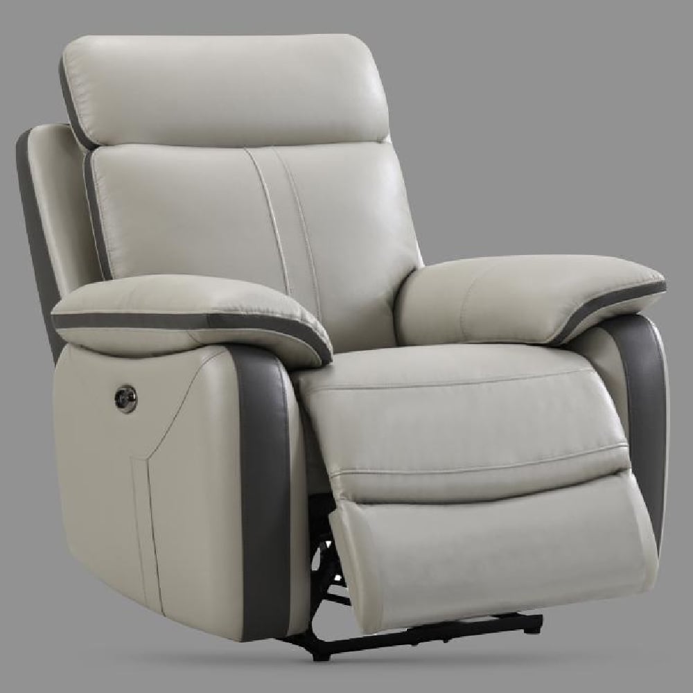 Caguas Leather Recliner 1 Seater Sofa In Dual Tone Light Grey