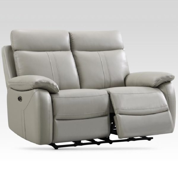 Caguas Leather Recliner 2 Seater Sofa In Light Grey | Bed Sava