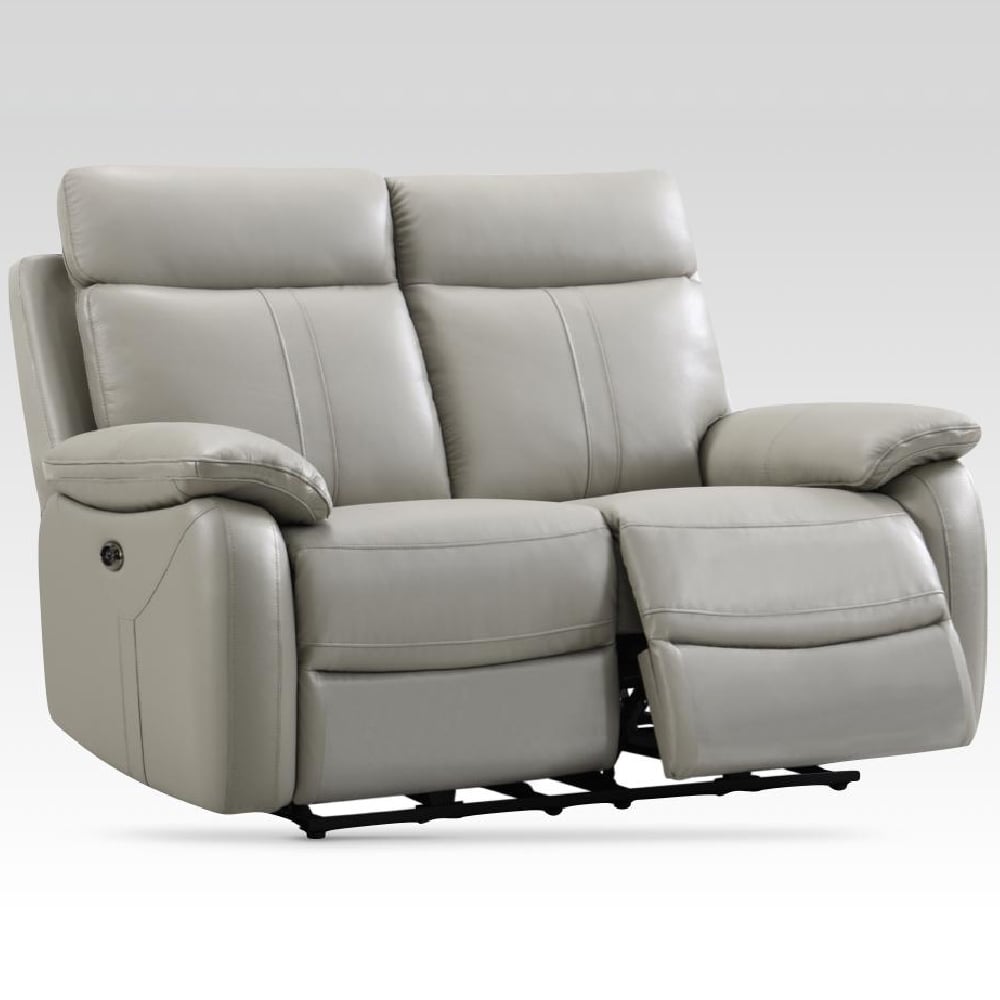 Caguas Leather Recliner 2 Seater Sofa In Light Grey