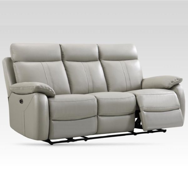 Caguas Leather Recliner 3 Seater Sofa In Light Grey | Bed Sava
