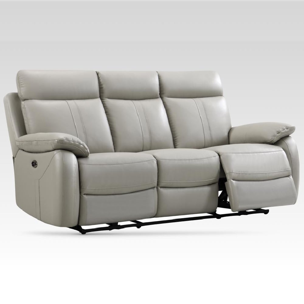 Caguas Leather Recliner 3 Seater Sofa In Light Grey