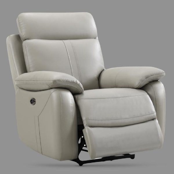 Caguas Leather Recliner 1 Seater Sofa In Light Grey | Bed Sava