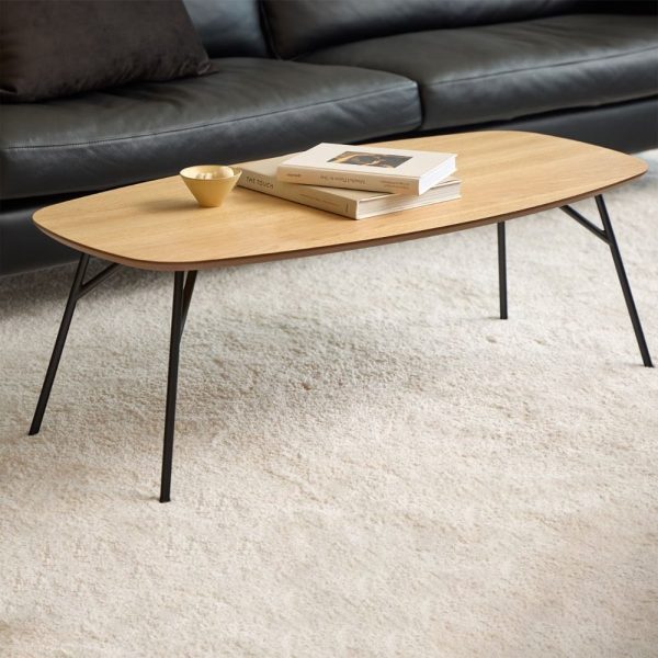 Caguas Wooden Rectangular Coffee Table In Oak And Matt Black | Bed Sava