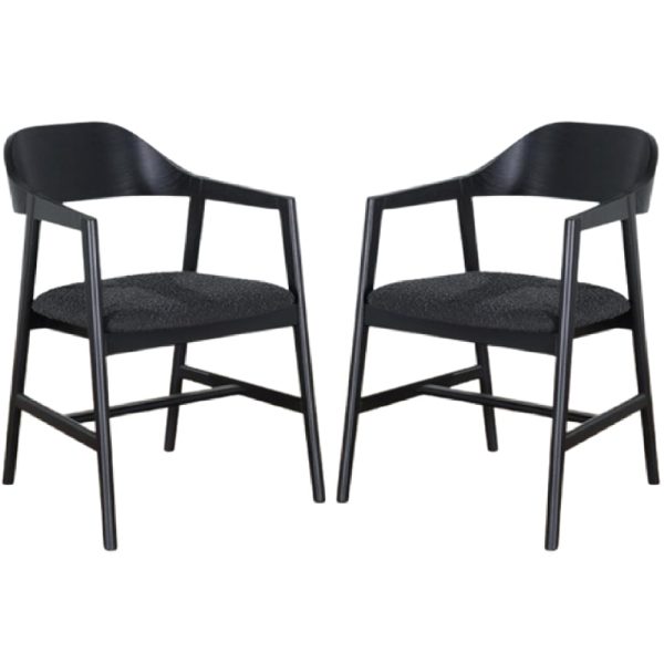 Cairo Black Wooden Carver Dining Chairs With Fabric Seat In Pair | Bed Sava
