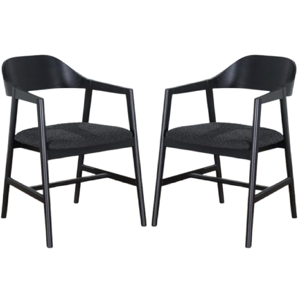 Cairo Black Wooden Carver Dining Chairs With Fabric Seat In Pair