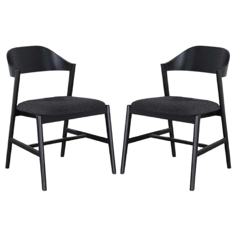 Cairo Black Wooden Dining Chairs With Fabric Seat In Pair