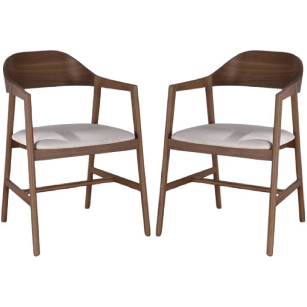 Cairo Walnut Wooden Carver Dining Chairs With Fabric Seat In Pair | Bed Sava