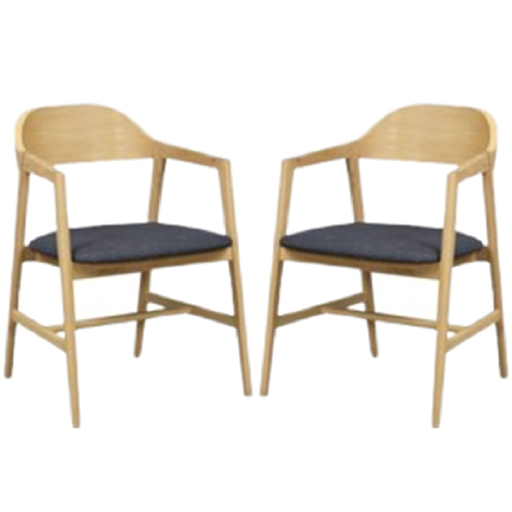 Cairo Oak Wooden Carver Dining Chairs With Fabric Seat In Pair