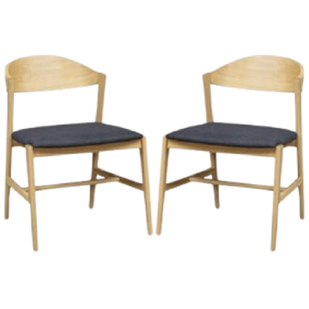 Cairo Oak Wooden Dining Chairs With Fabric Seat In Pair