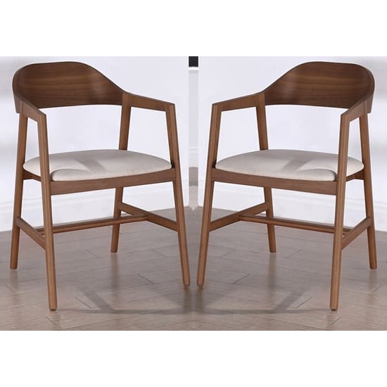 Cairo Walnut Wooden Carver Dining Chairs In Pair