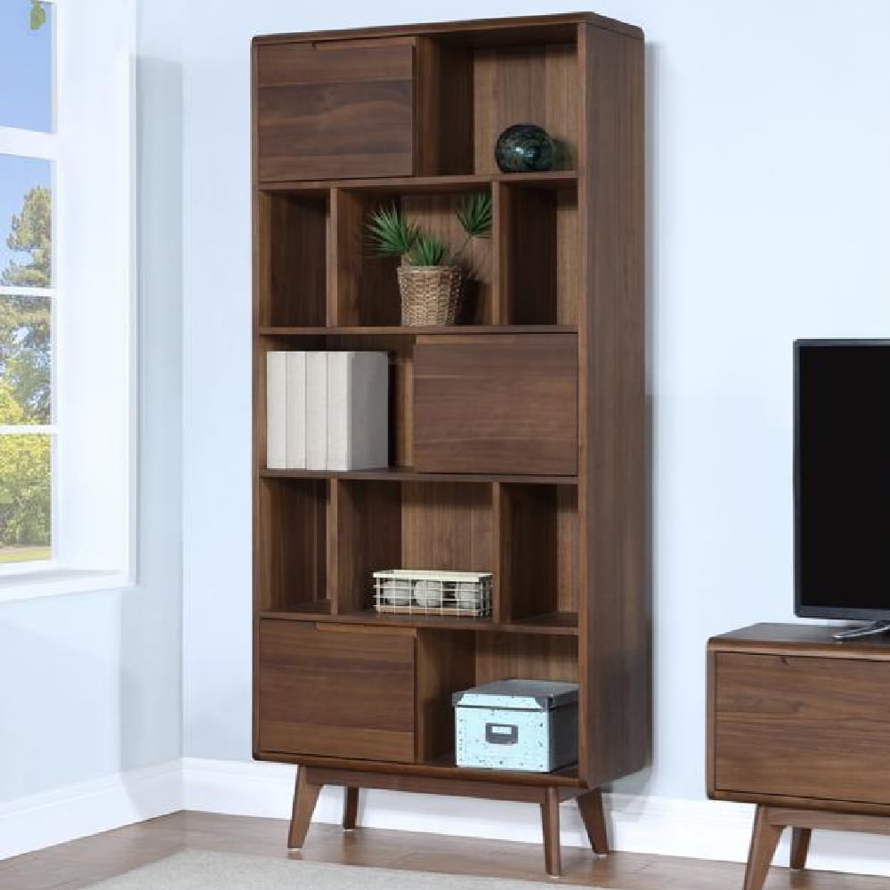 Cairo Wooden Bookcase With 3 Doors In Walnut