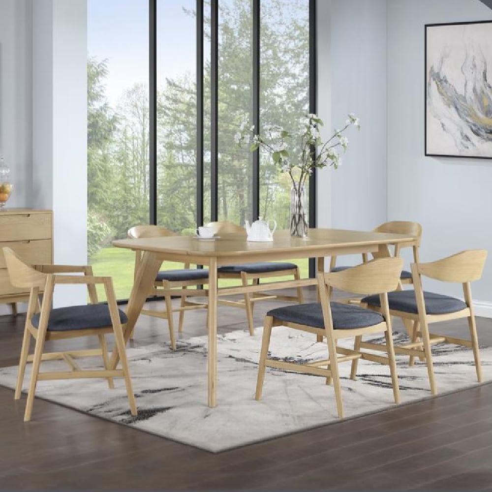 Cairo Wooden Rectangular Dining Table With 6 Chairs In Oak