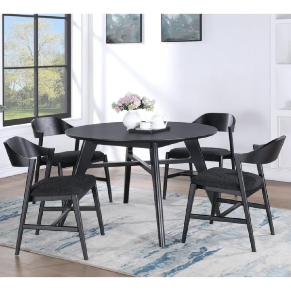 Cairo Wooden Round Dining Table With 4 Chairs In Black | Bed Sava
