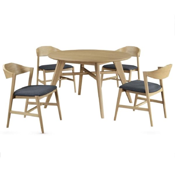 Cairo Wooden Round Dining Table With 4 Chairs In Oak | Bed Sava