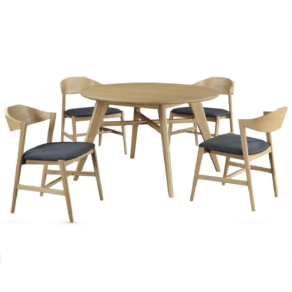 Cairo Wooden Round Dining Table With 4 Chairs In Oak