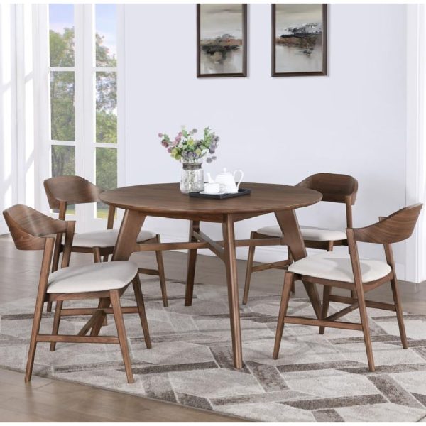 Cairo Wooden Round Dining Table With 4 Chairs In Walnut | Bed Sava