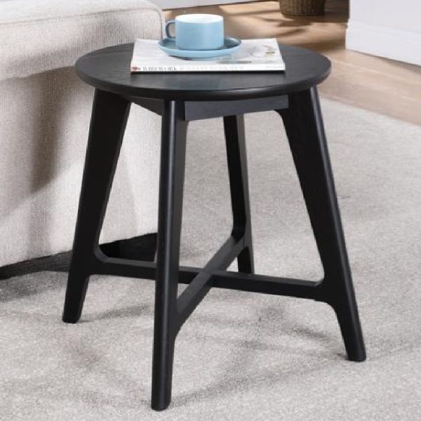 Cairo Wooden Round Lamp Table In Black | Bed Sava