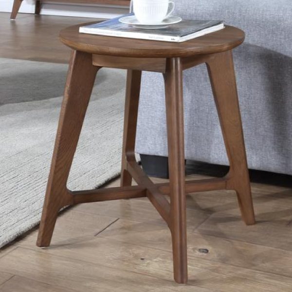 Cairo Wooden Round Lamp Table In Walnut | Bed Sava