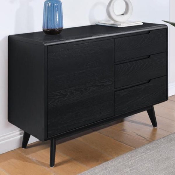 Cairo Wooden Sideboard With 1 Door 3 Drawers In Black | Bed Sava