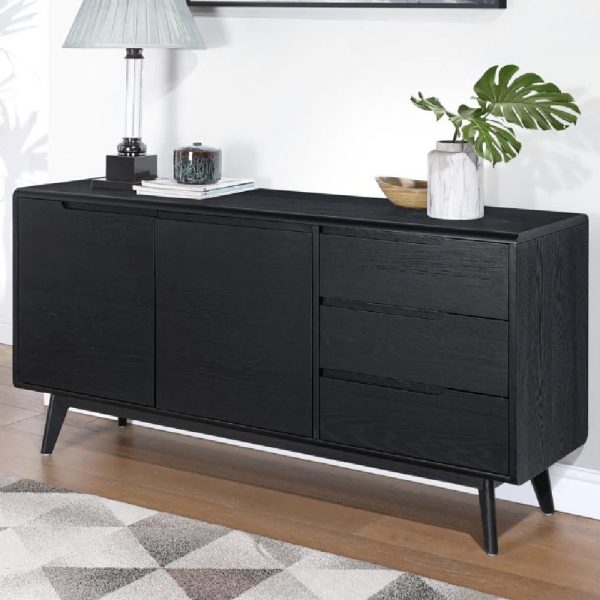 Cairo Wooden Sideboard With 2 Doors 3 Drawers In Black | Bed Sava