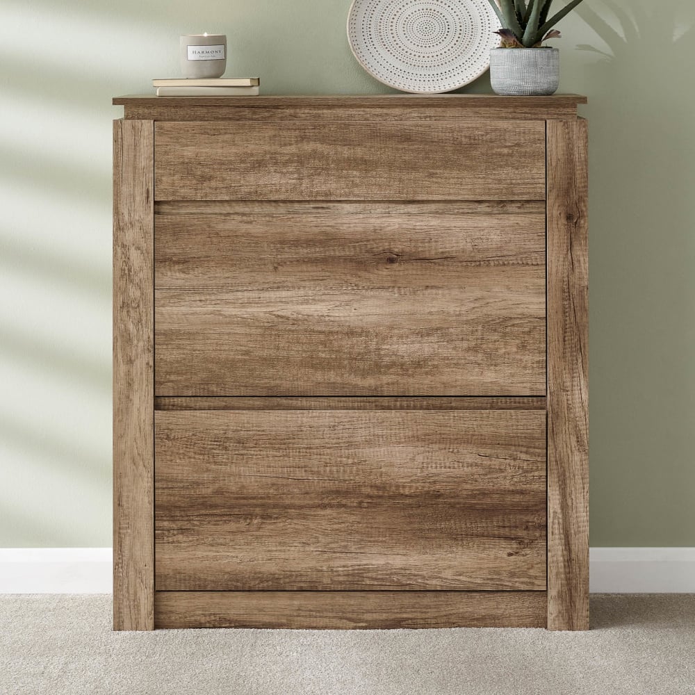 Caister Wooden Shoe Storage Cabinet With 2 Flap Doors In Grey Oak