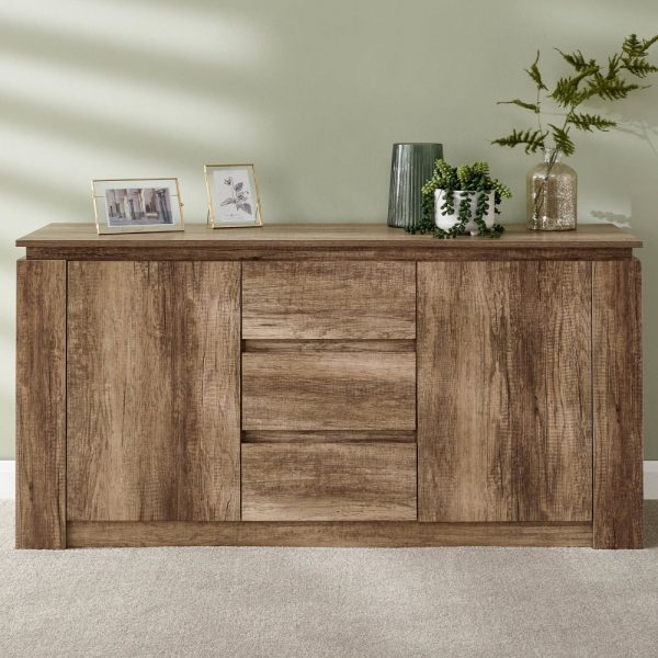 Caister Wooden Sideboard With 2 Doors 3 Drawers In Grey Oak | Bed Sava