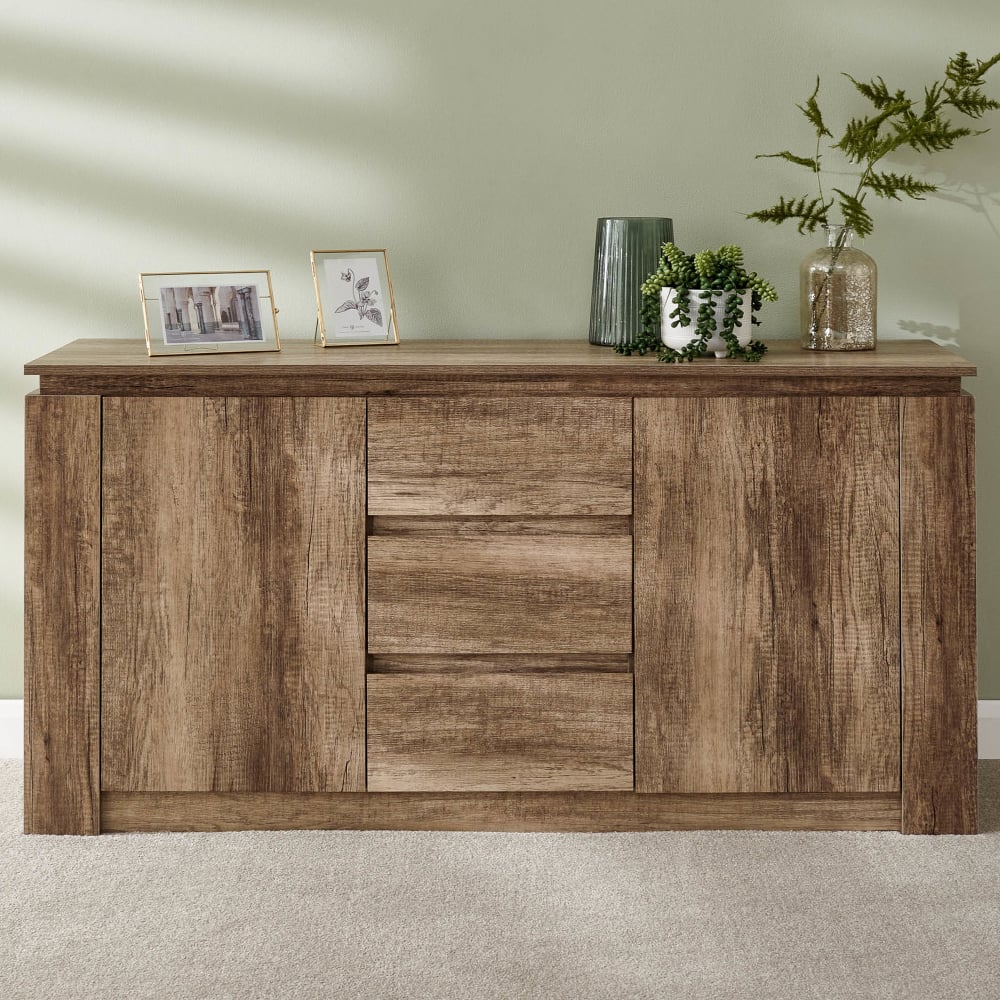 Caister Wooden Sideboard With 2 Doors 3 Drawers In Grey Oak