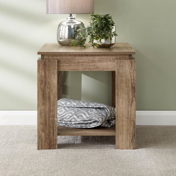 Caister Wooden Square Lamp Table In Grey Oak | Bed Sava