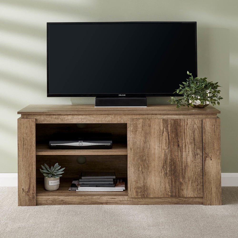 Caister Wooden TV Stand With 1 Door In Grey Oak