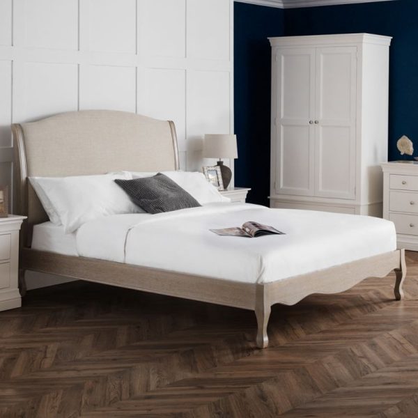Caitlyn Oatmeal Linen Fabric Double Bed In Limed Oak | Bed Sava