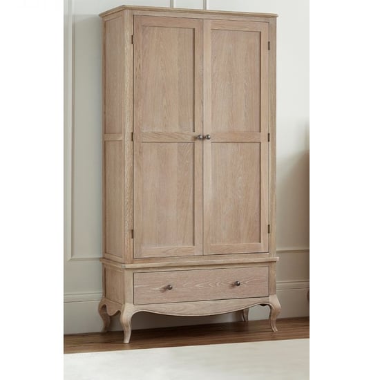 Caitlyn Wooden Wardrobe With 2 Doors 1 Drawer In Limed Oak