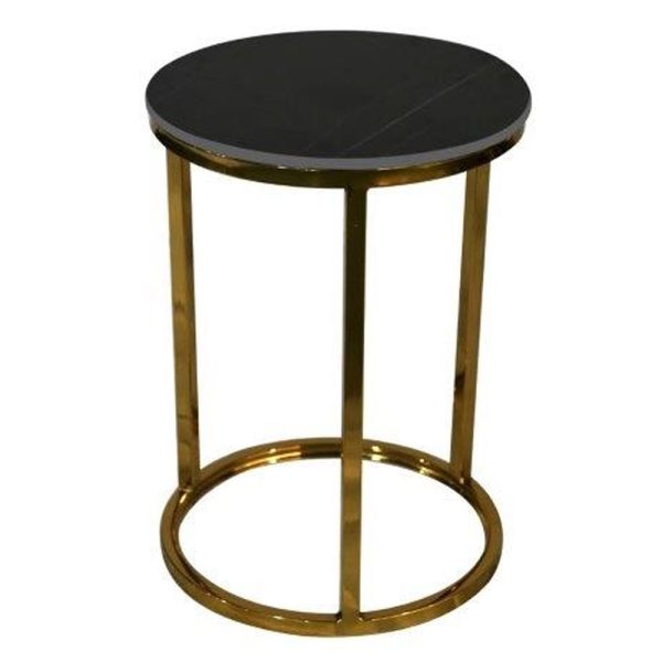Caius Ceramic Round End Table In Lawrence Black | Bed Sava