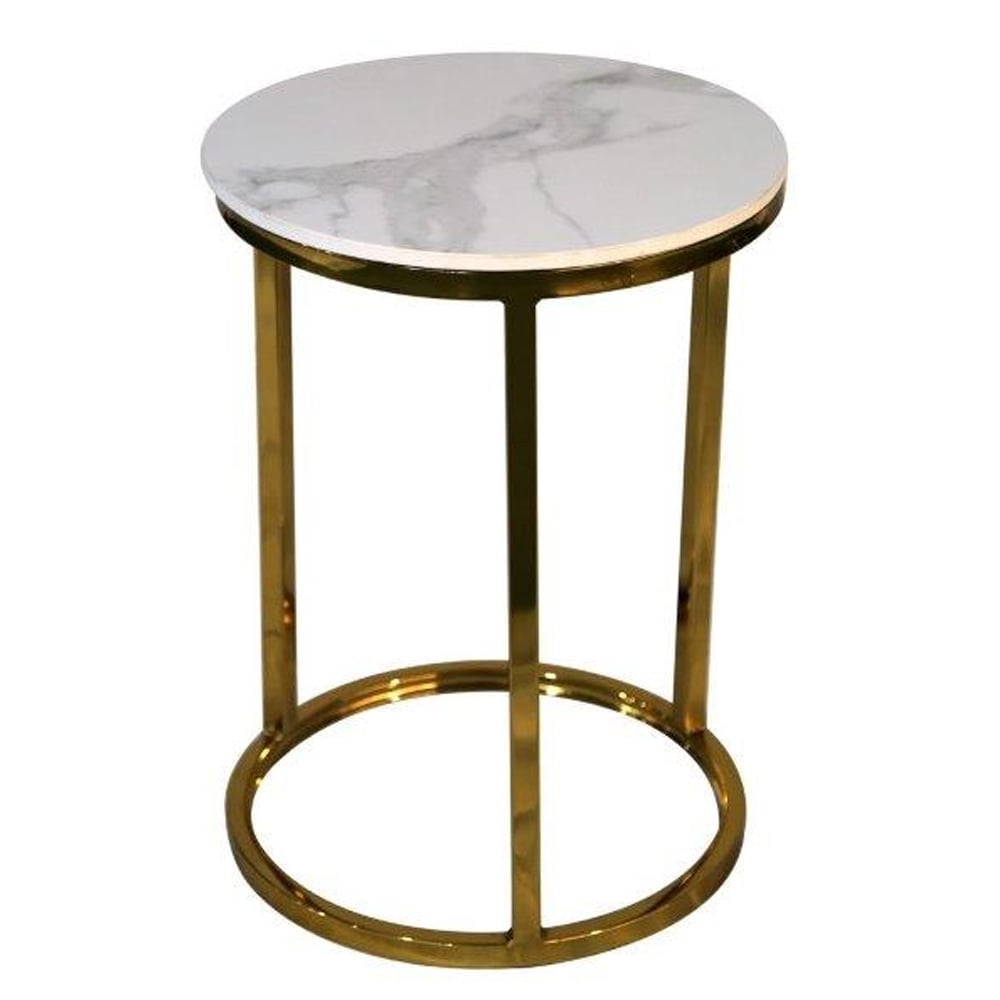Caius Ceramic Round End Table In White