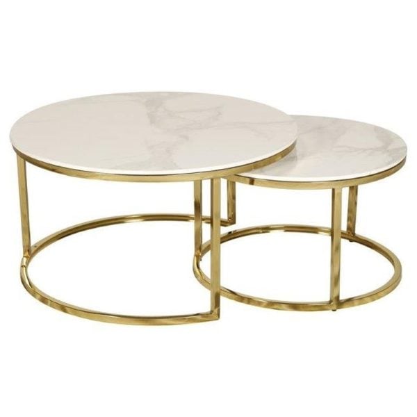 Caius Ceramic Round Nesting Coffee Tables In White | Bed Sava