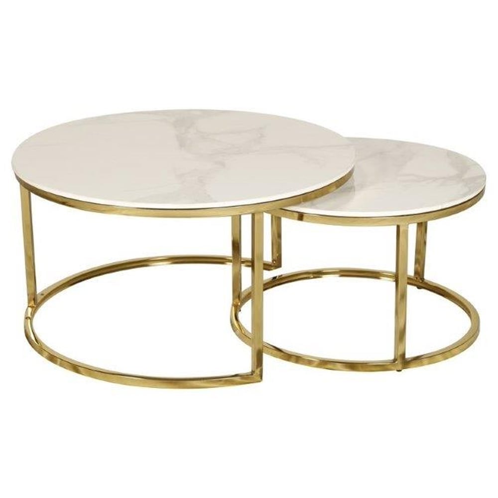 Caius Ceramic Round Nesting Coffee Tables In White