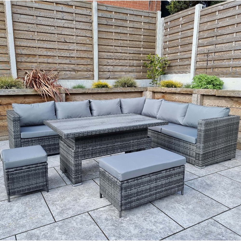 Calabar Rattan Garden Corner Dining Set In Grey