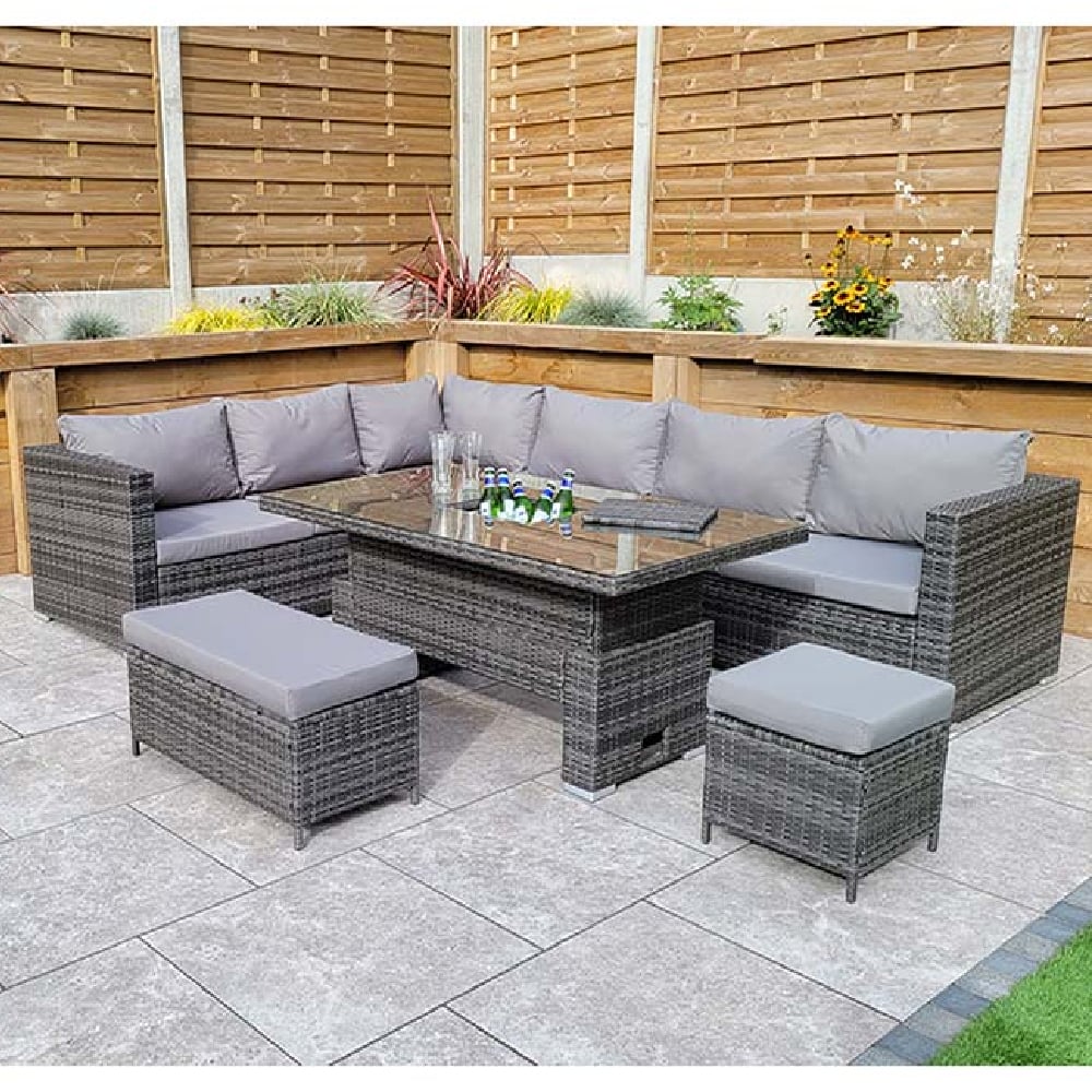 Calabar Rattan Garden Corner Dining Set With Lift Up In Grey