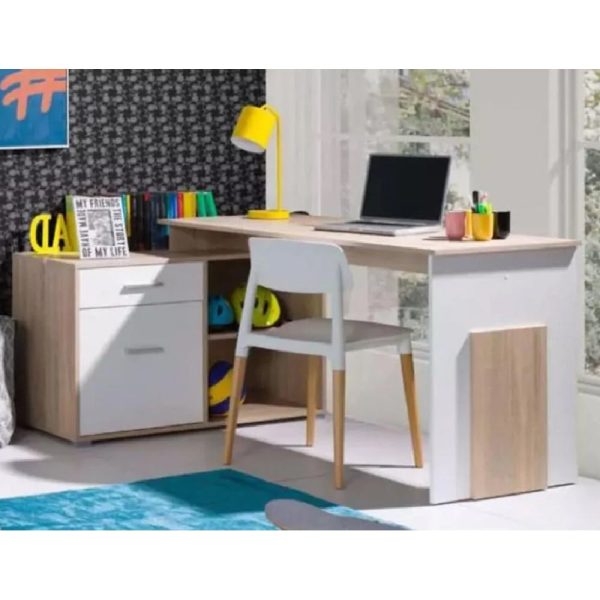 Caldwell Wooden Corner Laptop Desk With 2 Shelves In Sonoma Oak | Bed Sava