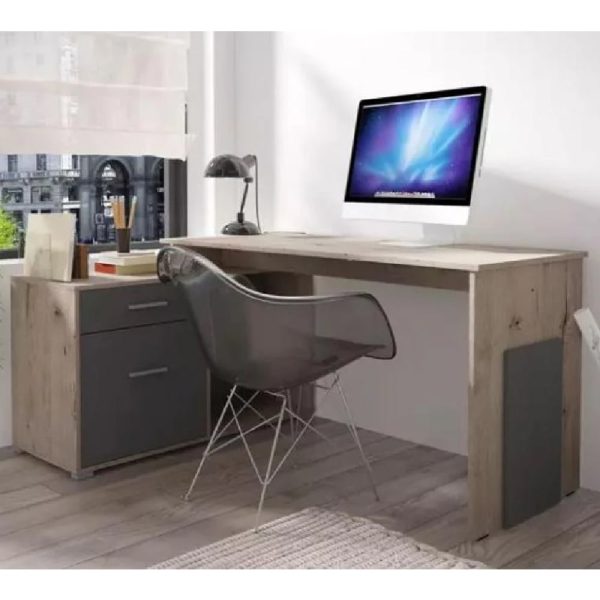 Caldwell Wooden Corner Laptop Desk With 2 Shelves In Wellington Oak | Bed Sava