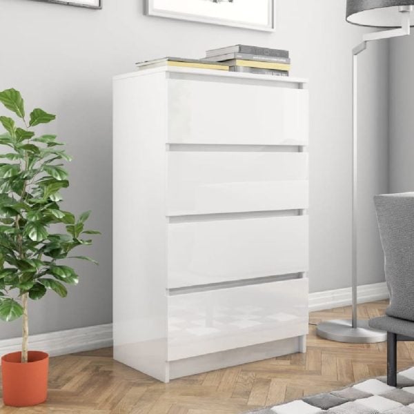 Calgary High Gloss Chest Of 4 Drawers In White | Bed Sava