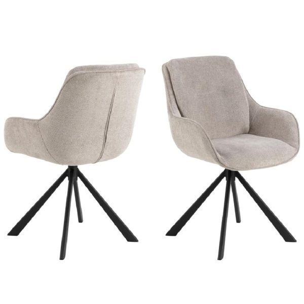 Calgary Sand Fabric Dining Chairs With Black Legs In Pair | Bed Sava
